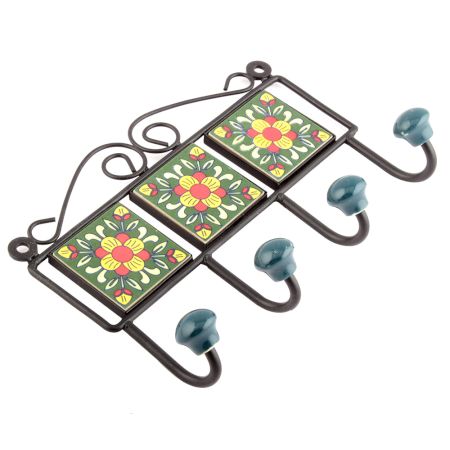 Forest Green And Yellow Floral Tiles Hooks